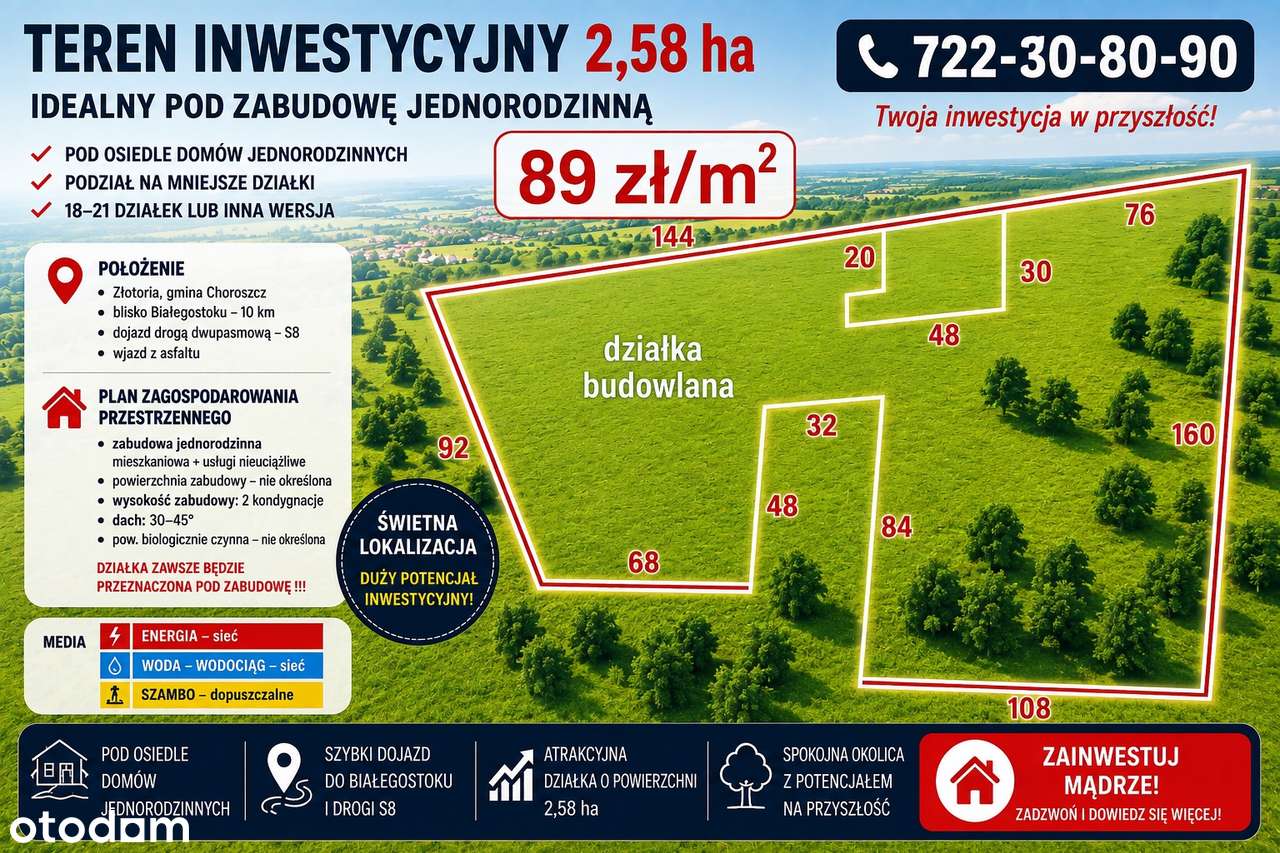 Złotoria 2,58 ha - budowlana -pod domy lub podział na działki - 89 zł-0