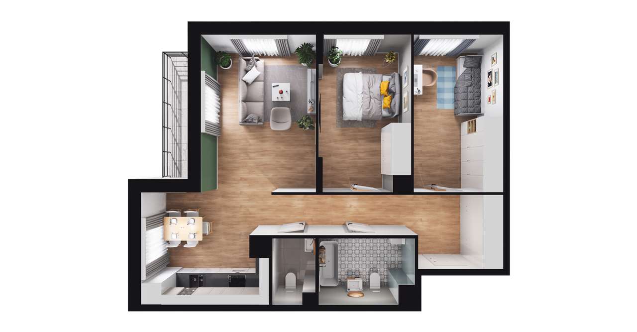 3-pokojowe mieszkanie 73m2 + loggia Bezpośrednio - Pełny obrazek: 2/8