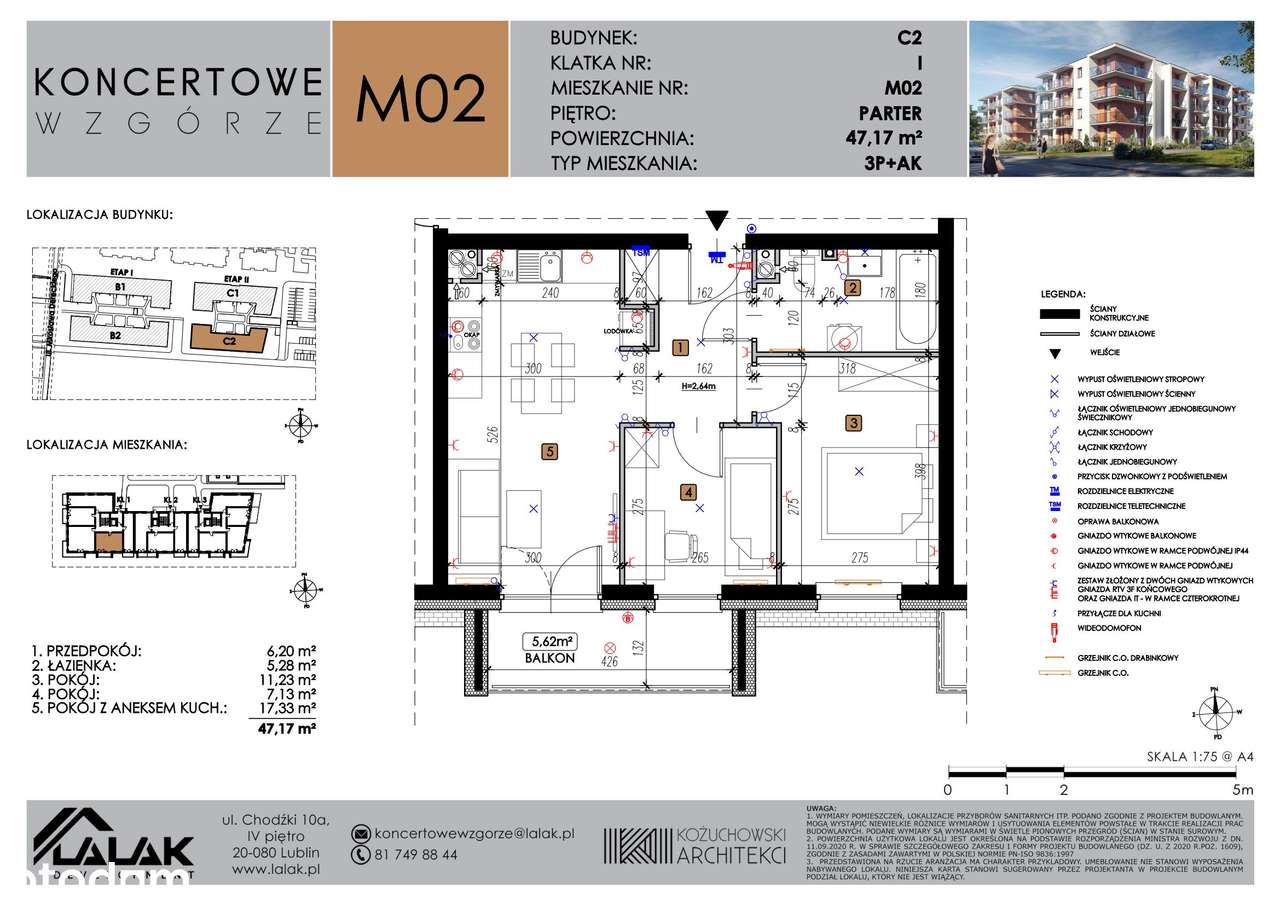 3-pokojowe mieszkanie 47m2 + balkon - Pełny obrazek: 2/7