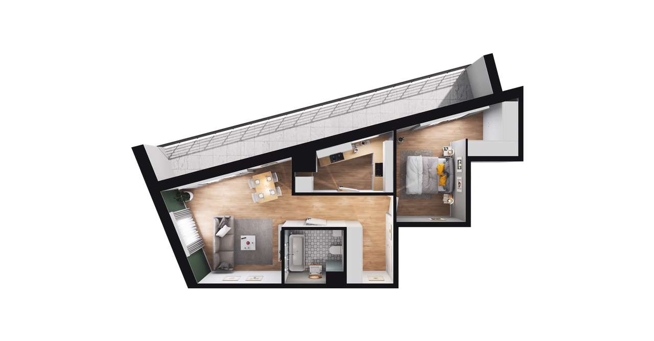 2-pokojowe mieszkanie 53m2 + loggia Bezpośrednio - Pełny obrazek: 2/8