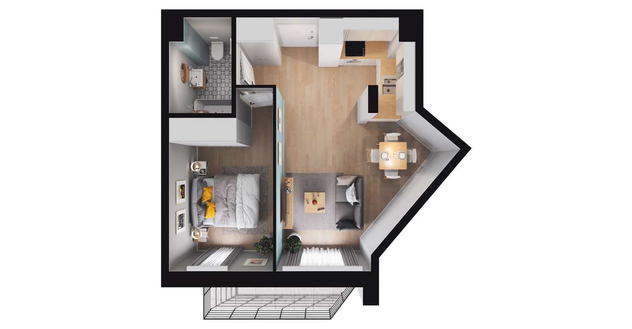 2-pokojowe mieszkanie 43m2 + balkon Bez Prowizji - Pełny obrazek: 2/8