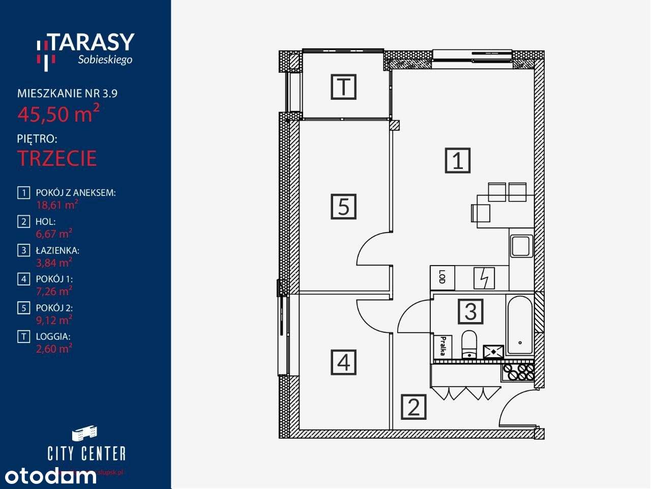 3 pokojowe mieszkanie z balkonem  - Sobieskiego B2-4