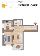 Proiect NOU -- Sun Residence -- Apartament 2 camere - TIP 2 - 56 Mp