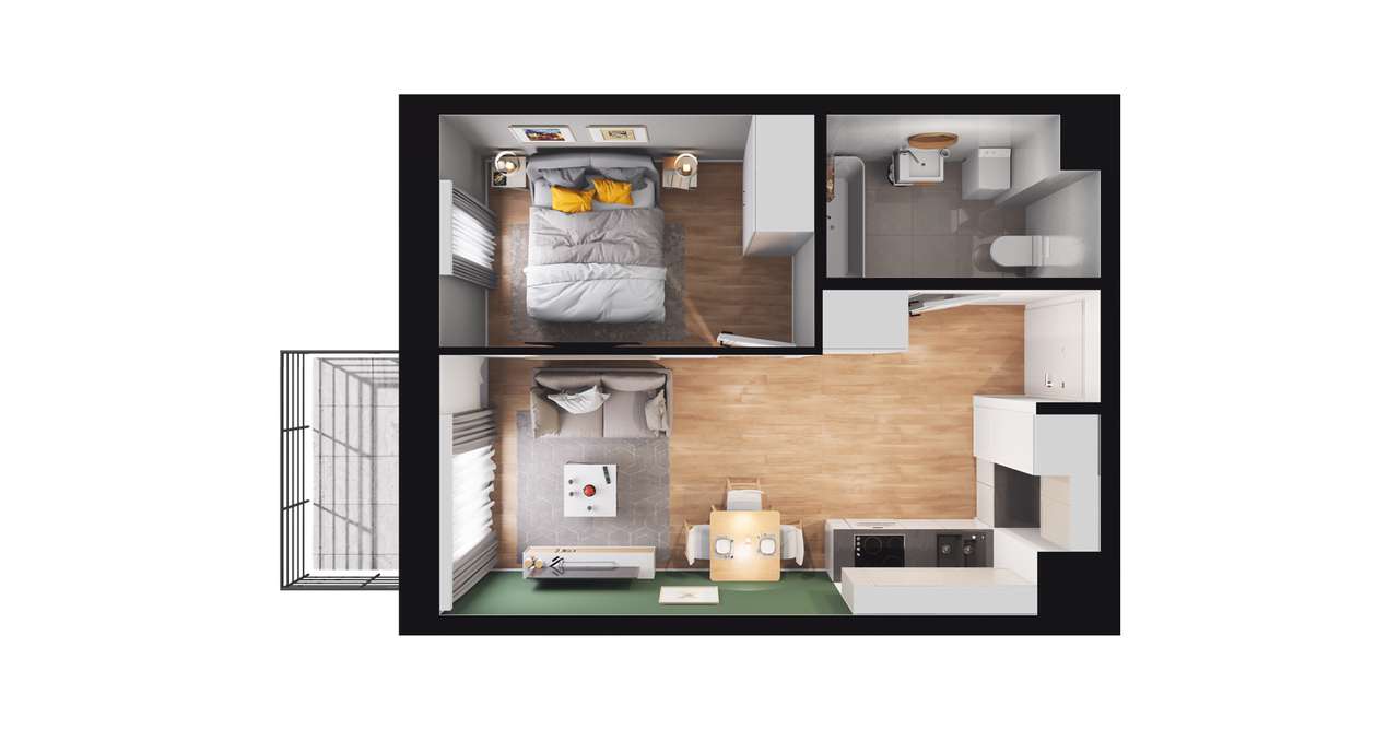 2-pokojowe mieszkanie 37m2 + balkon - Pełny obrazek: 2/8