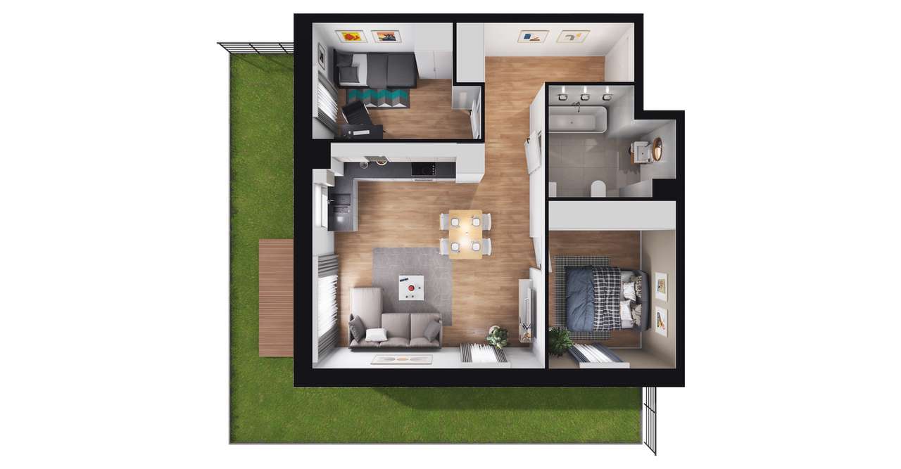 3-pokojowe mieszkanie 52m2 + ogródek - Pełny obrazek: 2/8