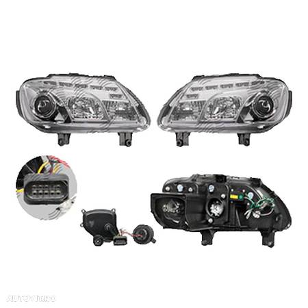 Set faruri VW Caddy 3/Life (2k), 03.2004-06.2010, Touran (1t), 02.2003-12.2006, stanga+dreapta, Tuning, Fata, cu lumina de parcare LED; H1+H7; manual/electric; transparent, argintiu; fara motor; tuning, - 1