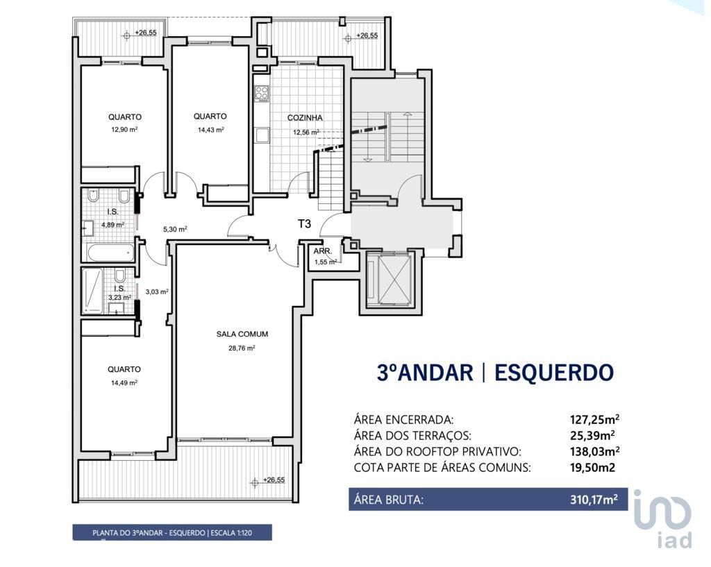 Apartamento T3 em Faro de 127,00 m2