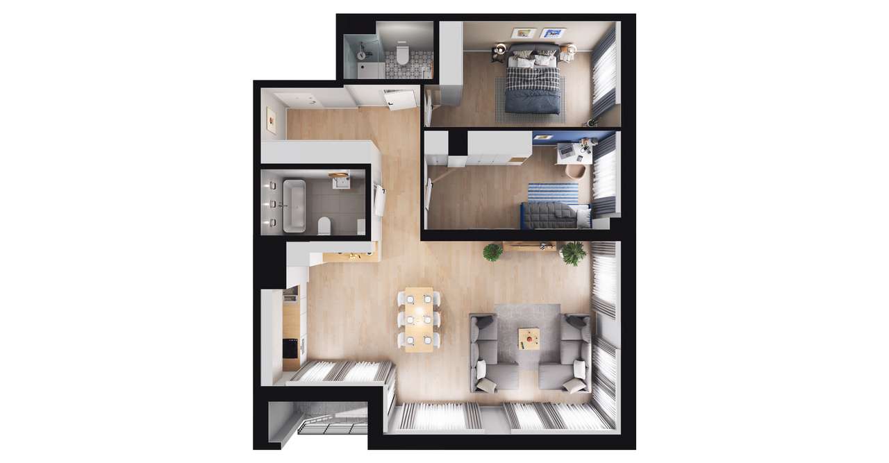 3-pokojowe mieszkanie 78m2 + loggia - Pełny obrazek: 2/8