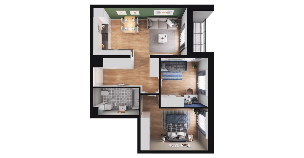 3-pokojowe mieszkanie 52m2 + loggia - Pełny obrazek: 2/6