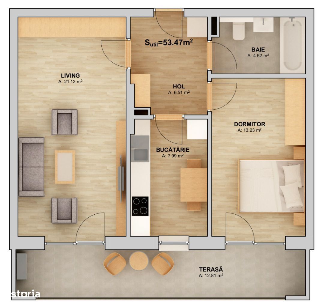 Apartament 2 camere decomandat 53,5 mp utili Finisat la cheie, parcare