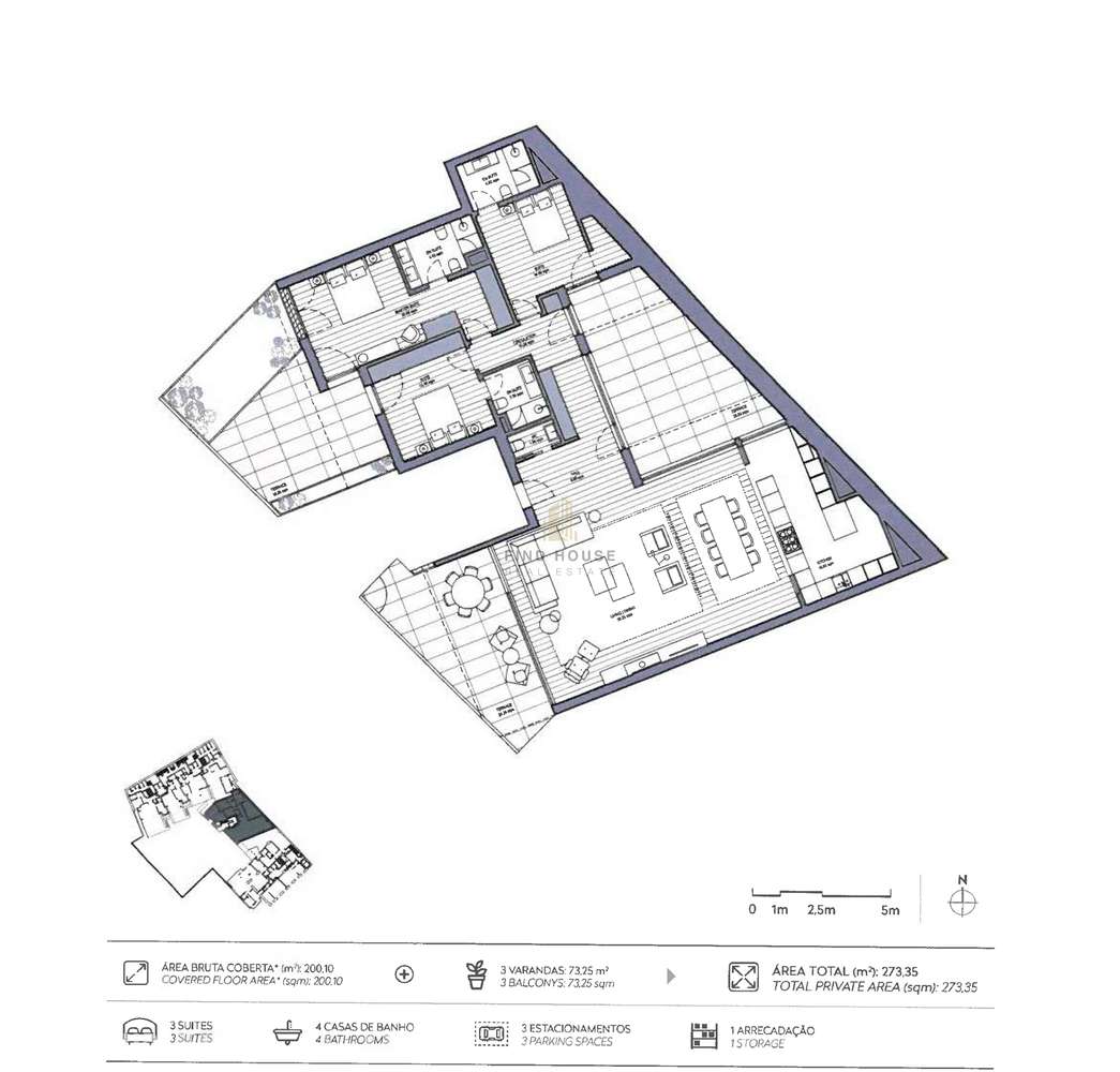 Apartamento T3 em condomínio privado, com terraços e garagem, no Prínc-54