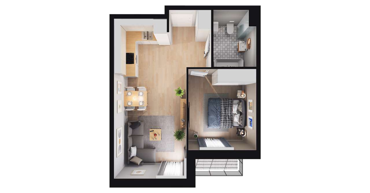 2-pokojowe mieszkanie 40m2 + balkon - Pełny obrazek: 2/8