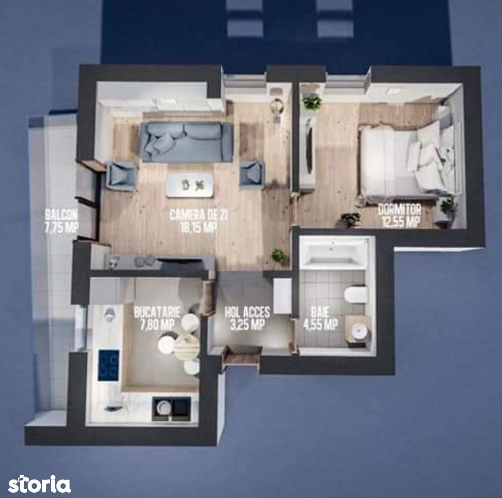 Apartament 2 camere în bloc nou în Moara de Vânt, decomandat