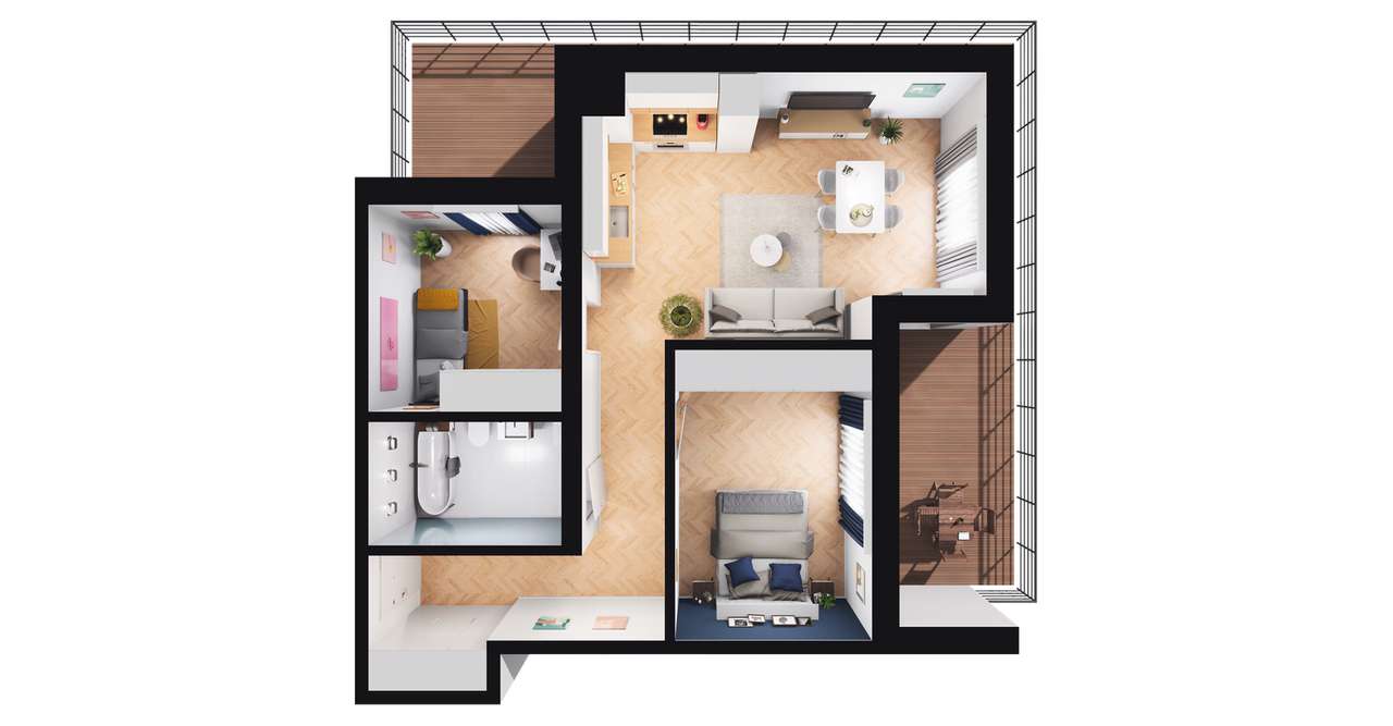 3-pokojowe mieszkanie 60m2 + loggia Bezpośrednio - Pełny obrazek: 2/8