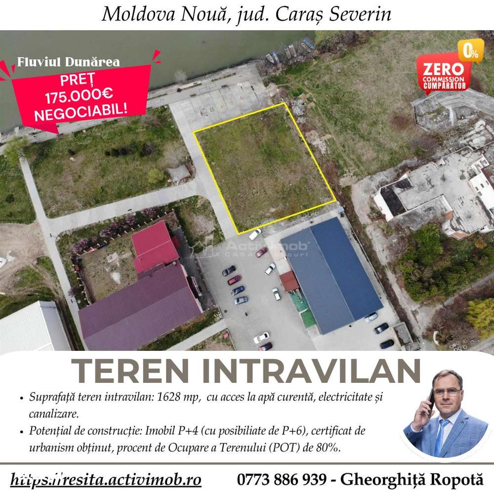 Moldova Noua, Teren Drept Intravilan 1628 Mp., pe malul Dunarii, Vanza - Imagine principală: 1/15
