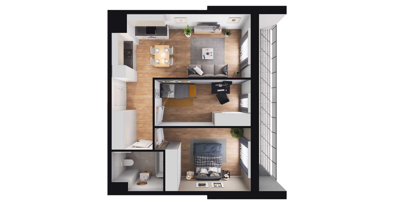 3-pokojowe mieszkanie 55m2 + balkon - Pełny obrazek: 2/8