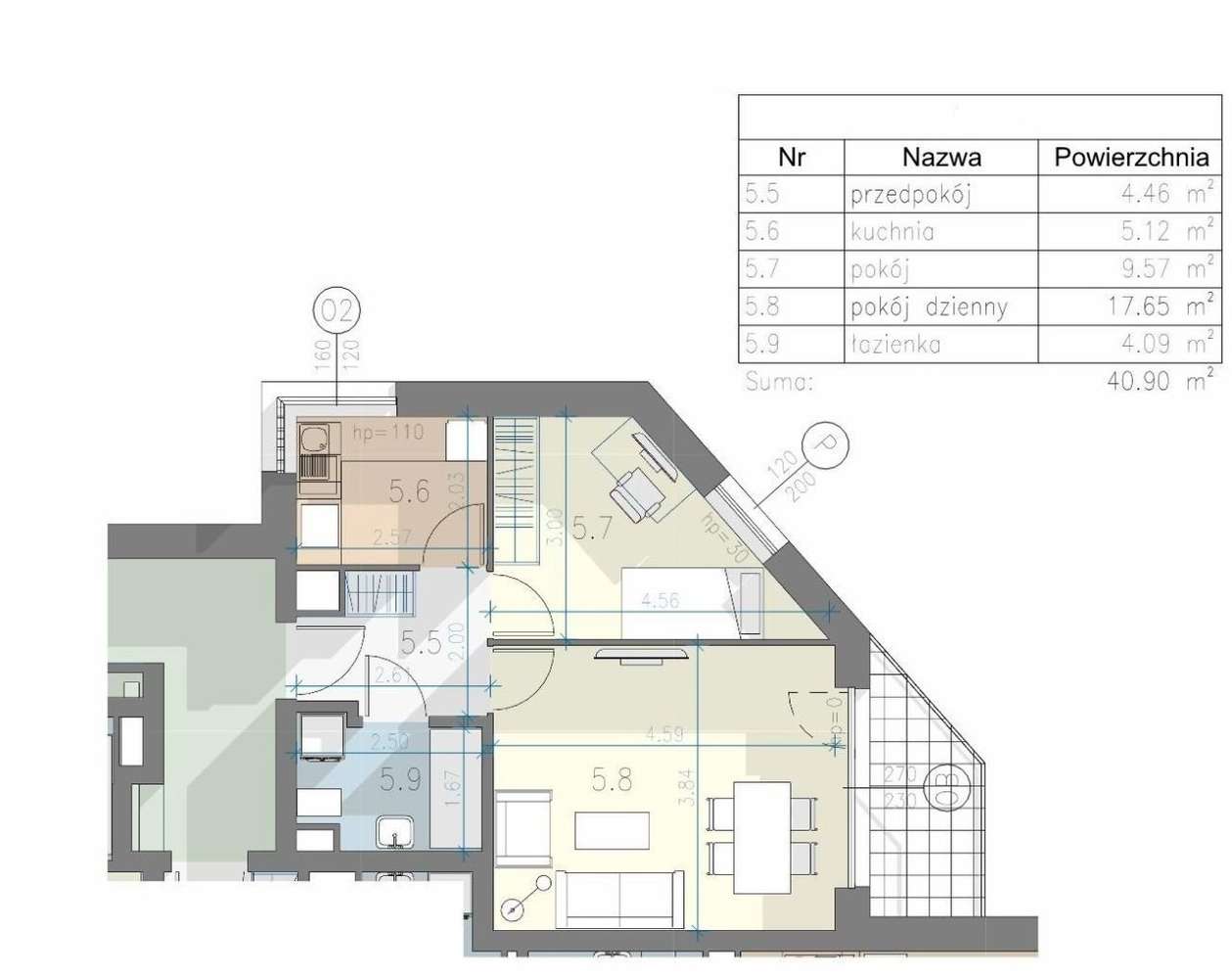 Przewóz 41, nowe 40,90m3 2 pok. oddzielna kuchnia, balkon - Pełny obrazek: 2/6