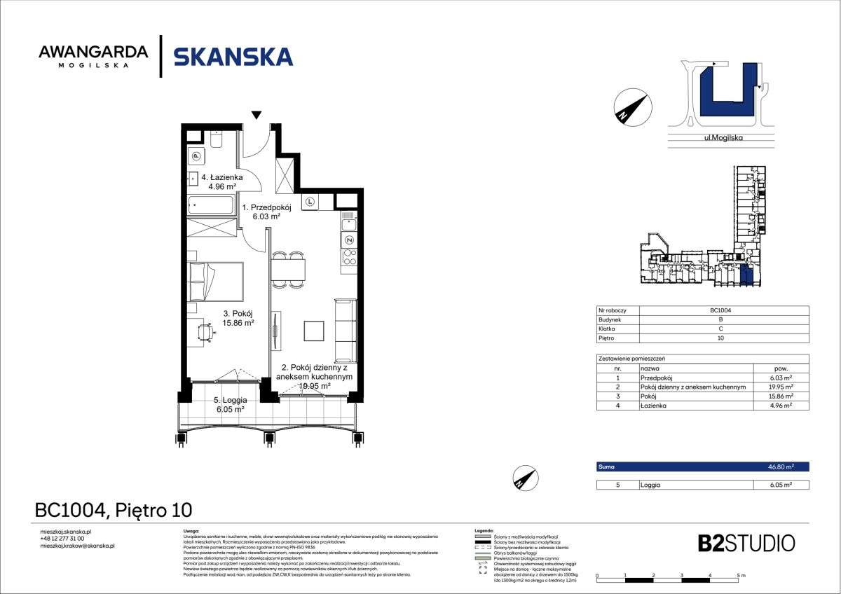 2-pokojowe mieszkanie 46m2 + loggia Bezpośrednio - Pełny obrazek: 2/9