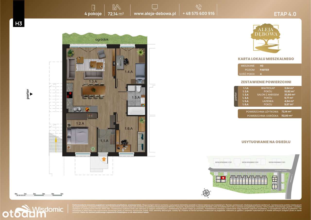 Aleja Dębowa 4.0 | 72m2 | 4 pokoje | Przedsprzedaż | Ogródek 112m-1