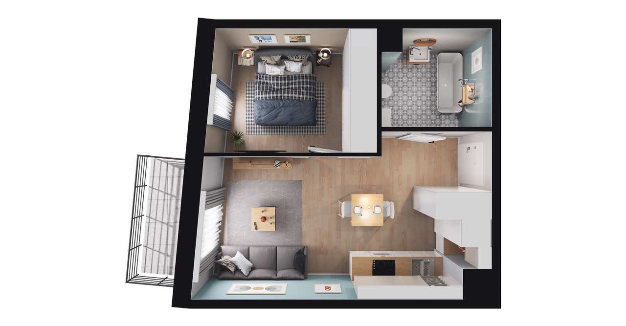 1-pokojowe mieszkanie 35m2 Bez Prowizji - Pełny obrazek: 2/8