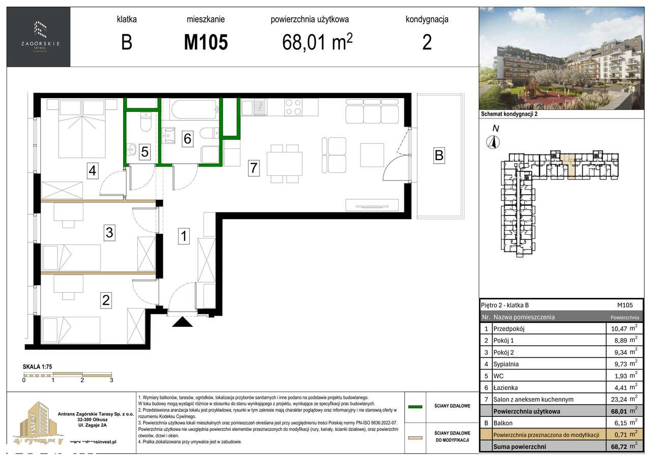 4-pokojowe mieszkanie 68m2 + balkon - Pełny obrazek: 2/8