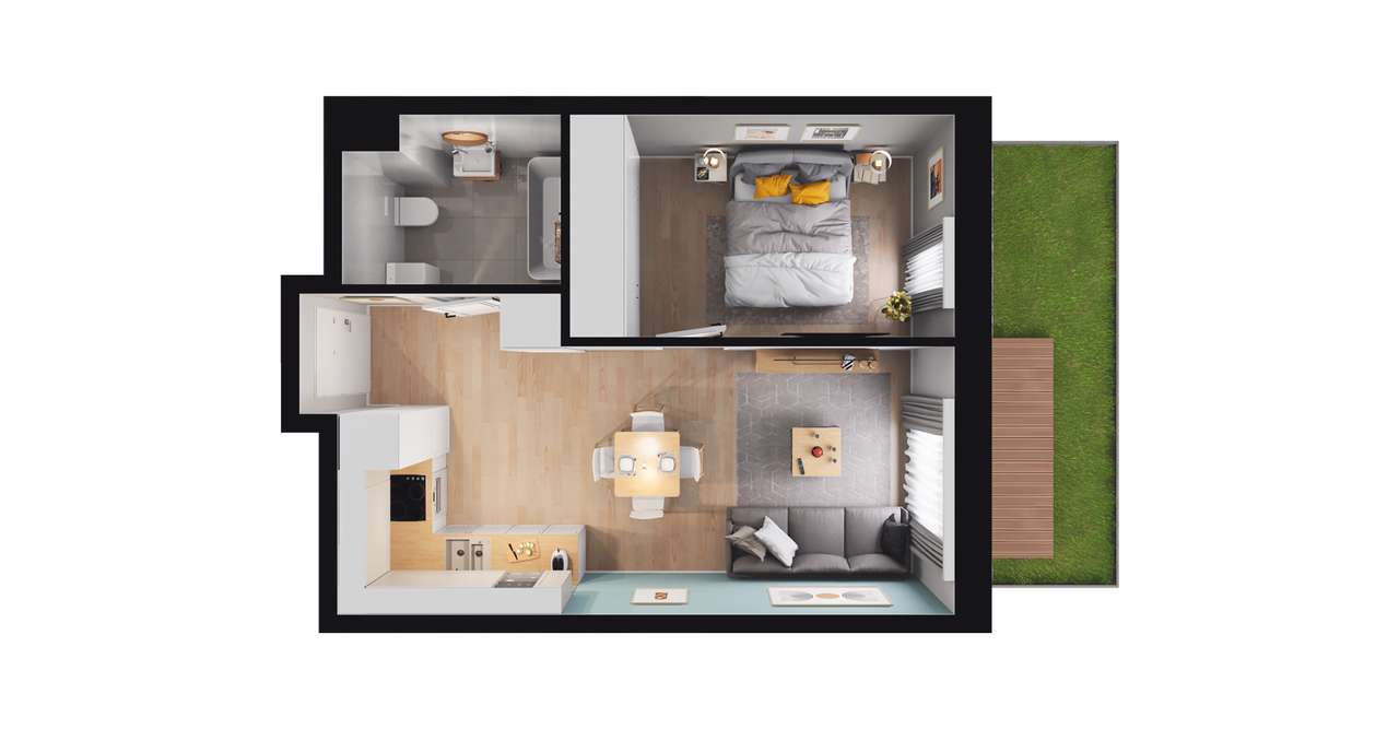 1-pokojowy apartament inwestycyjny 34m2 + ogródek - Pełny obrazek: 2/8