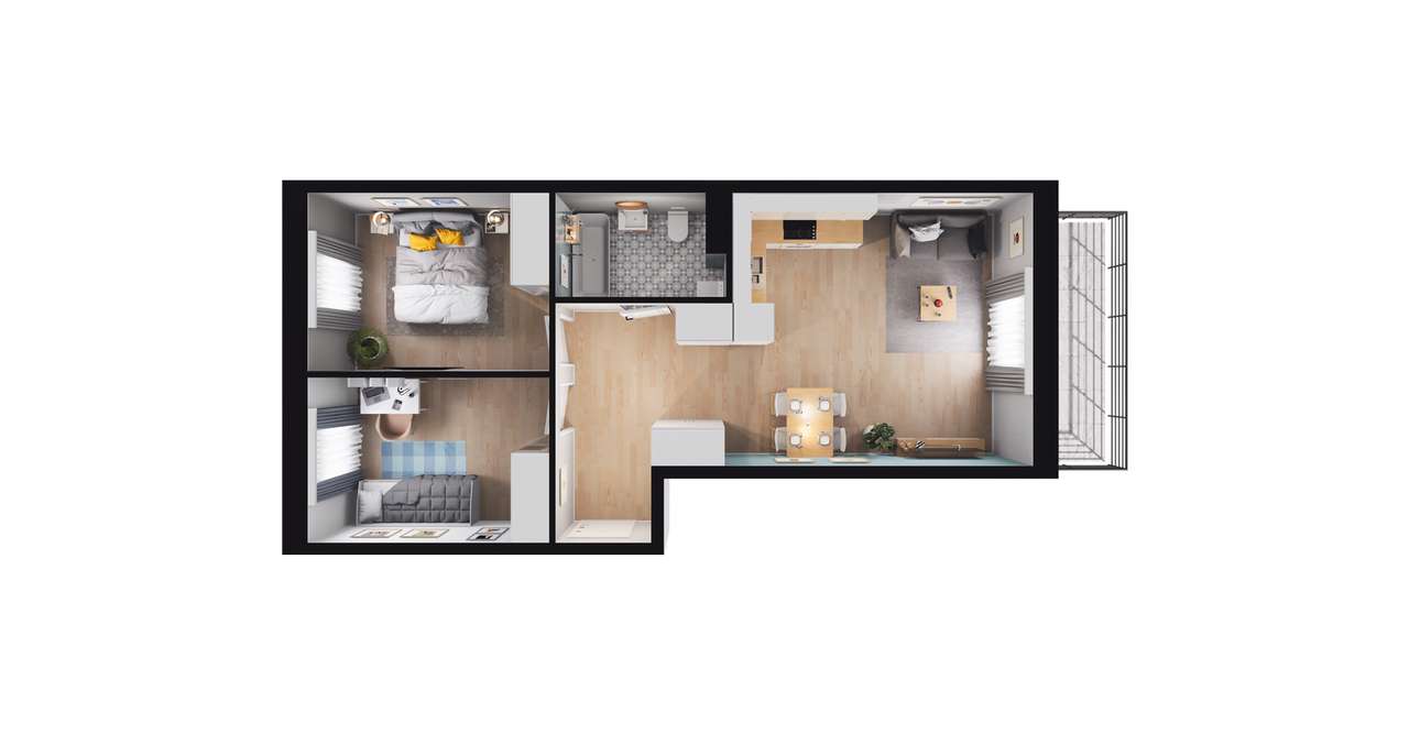 3-pokojowe mieszkanie 53m2 + balkon Bezpośrednio - Pełny obrazek: 3/9