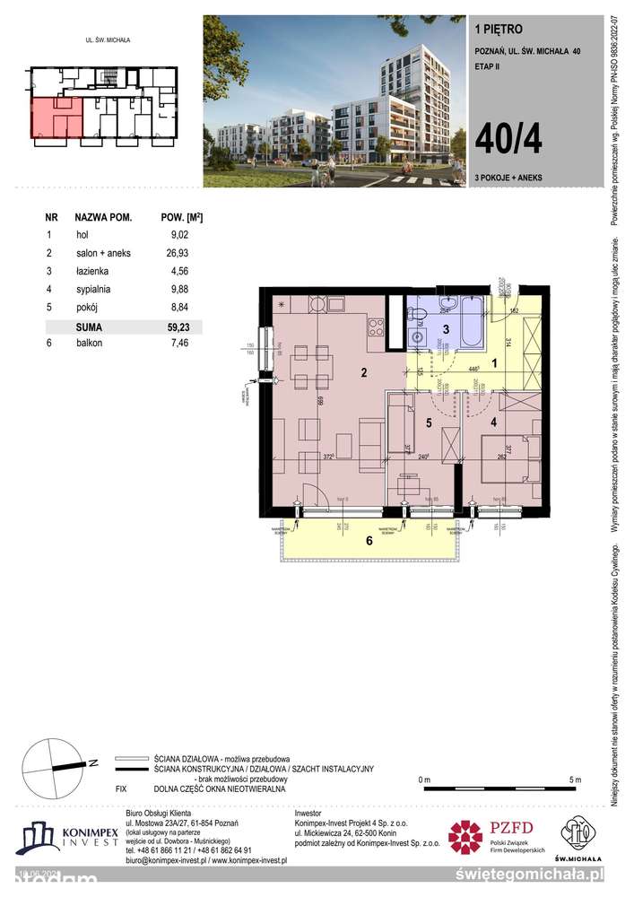 3-pokojowe mieszkanie 59m2 + balkon Bezpośrednio - Pełny obrazek: 2/9