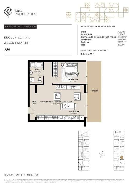 PROIECT EXCLUSIVIST! Apartament de vanzare, 51,40 mp, Complex SDC - Imagine principală: 1/4