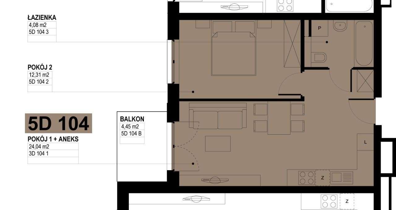 Mieszkanie o pow. 40,43 m2 z balkonem; 5D104 - Pełny obrazek: 2/9