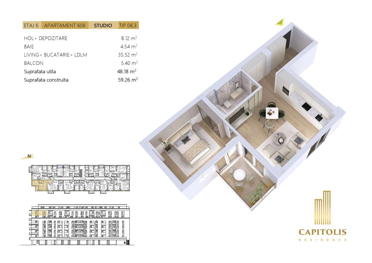 Apartament tip Studio, etaj 6, Capitolis Residence - Imagine principală: 1/6