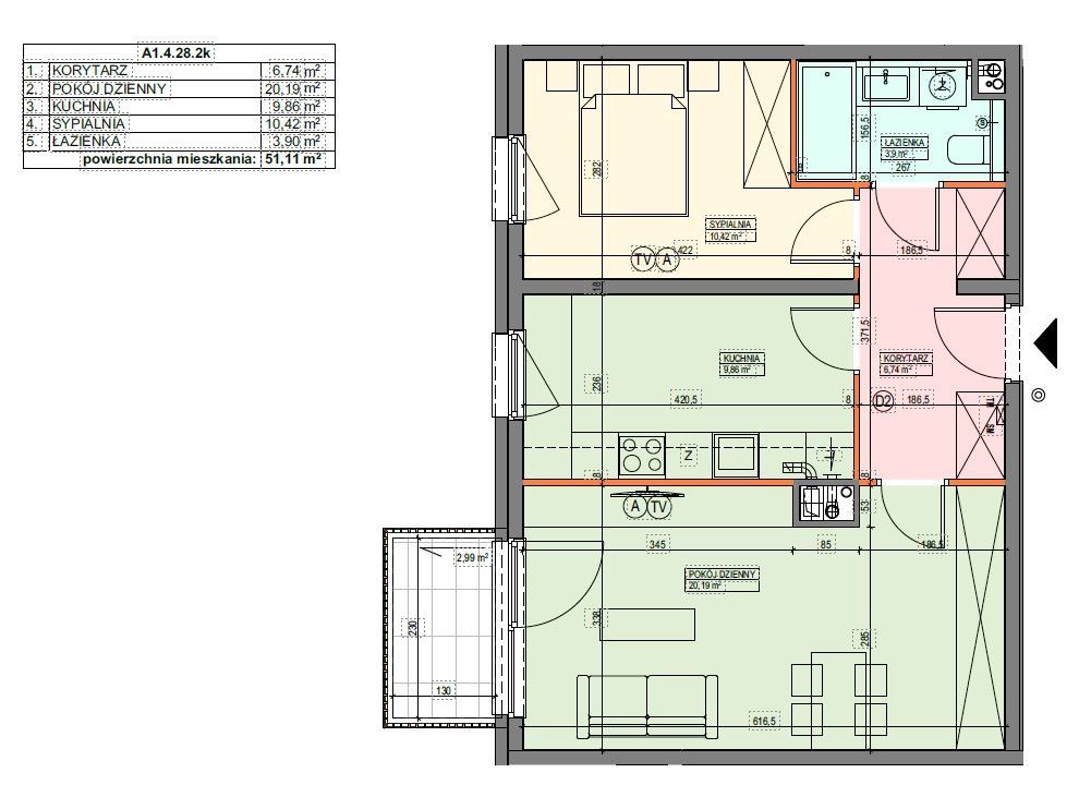 NOWE - 3 pokoje - 51,11 m2 - balkon - Żmigrodzka