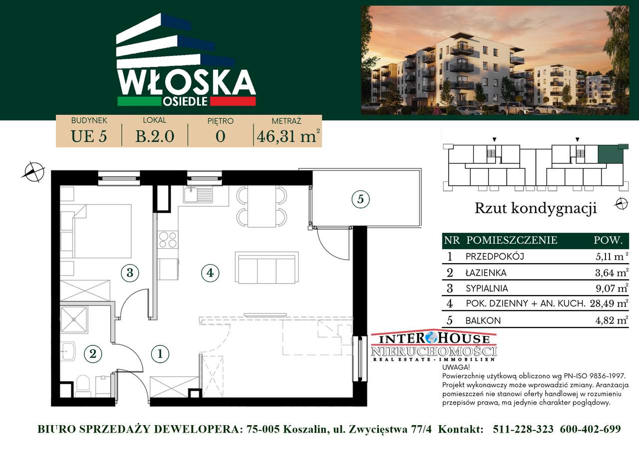 Nowa inwestycja, Unii Europejskiej, narożne 2-pok z aneksem, balkonem - Pełny obrazek: 4/7