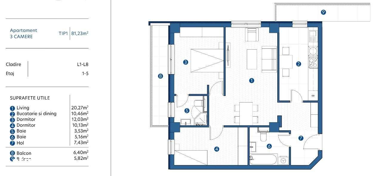 Apartament 3 camere, 2 bai, 81 mp accept credit, nou Galata TVA inclus - Imagine principală: 5/16