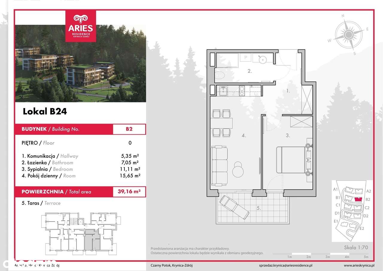 Apartament 39 m2 obok Jaworzyny Krynickiej (lokal B24)