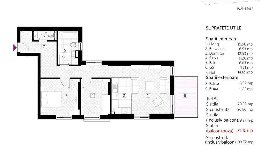 Apartament 3 camere, balcon, boxa, metrou Stefan cel Mare, bloc nou-8