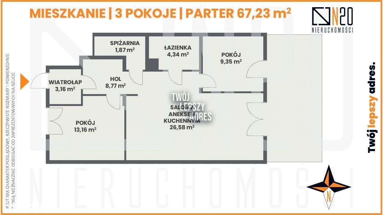 3 pokojowe mieszkanie 67 m2 z dużym ogródkiem-3