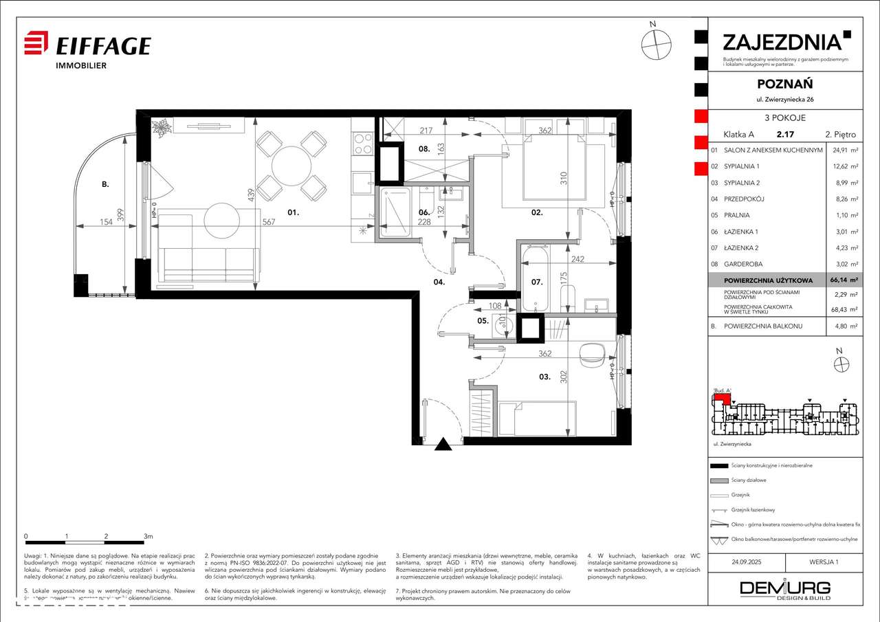 3-pokojowe mieszkanie 66m2 + balkon Bezpośrednio - Pełny obrazek: 3/8