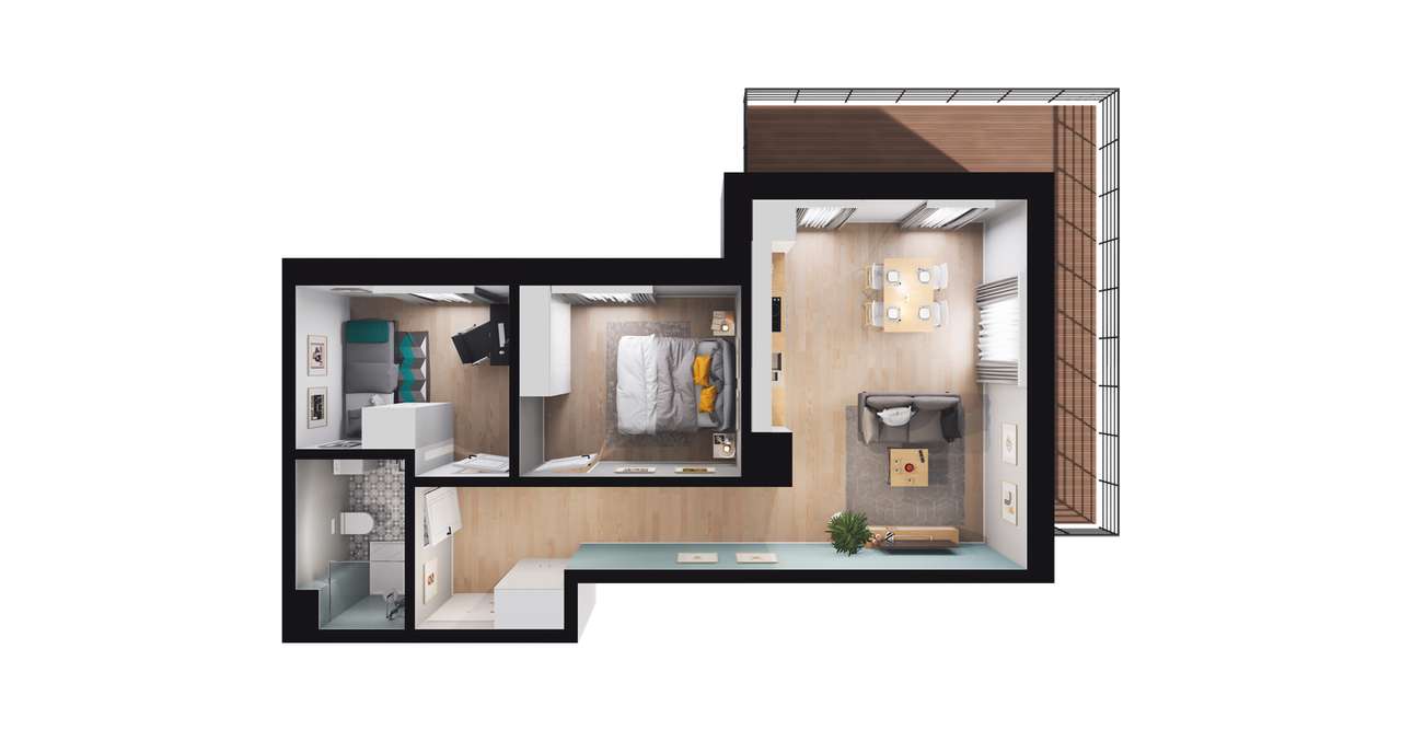 3-pokojowe mieszkanie 48m2 + taras Bez Prowizji - Pełny obrazek: 3/7