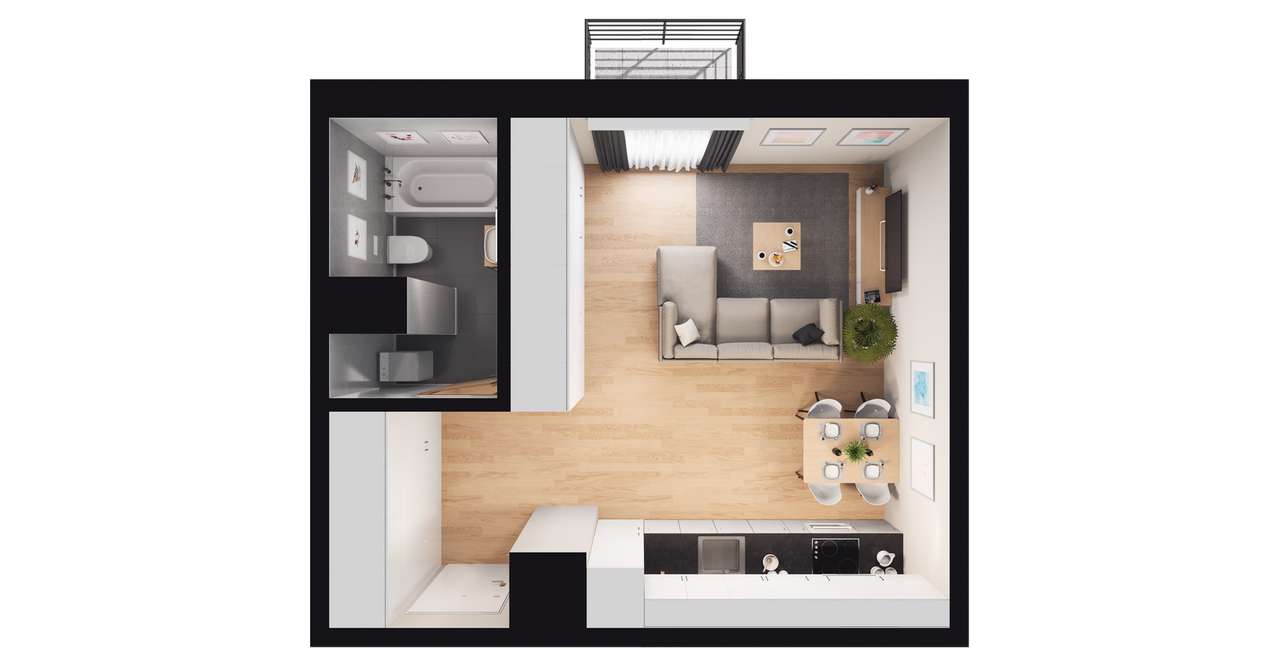 1-pokojowe mieszkanie 33m2 + balkon Bezpośrednio - Pełny obrazek: 2/8