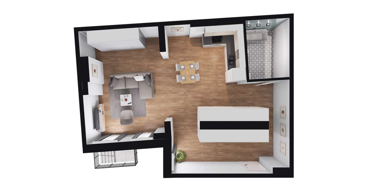 1-pokojowe mieszkanie 60m2 + balkon - Pełny obrazek: 3/9