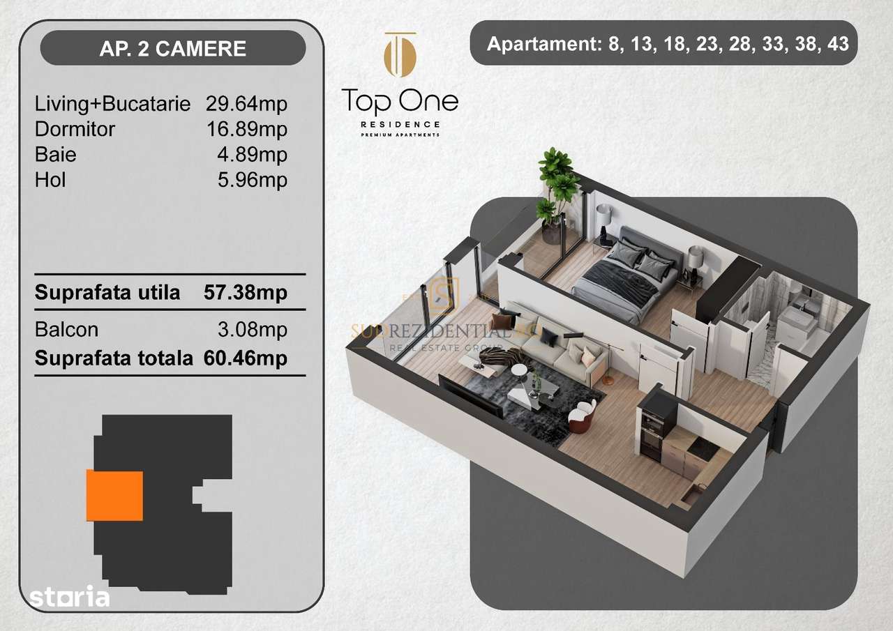 Apartament 2 camere, compartimentare moderna, central, Comision 0% - Imagine principală: 4/20