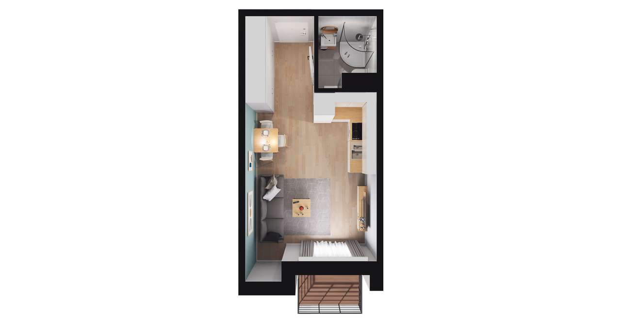 1-pokojowe mieszkanie 27m2 + balkon - Pełny obrazek: 2/7