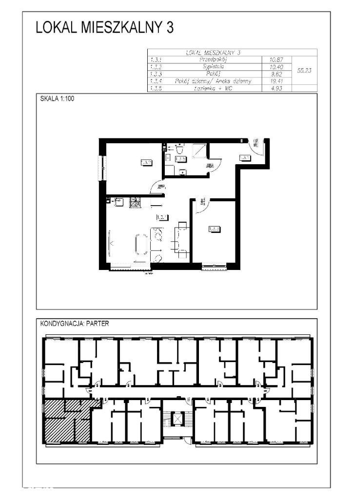 Mieszkanie 3 pokoje o pow. 55,23 m2