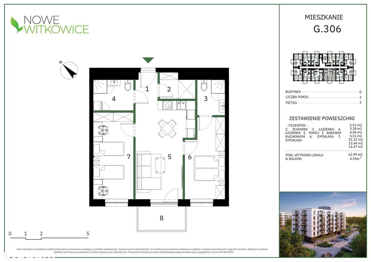 Komfortowe trzypokojowe z dwiema łazienkami ( G306) - Pełny obrazek: 2/13