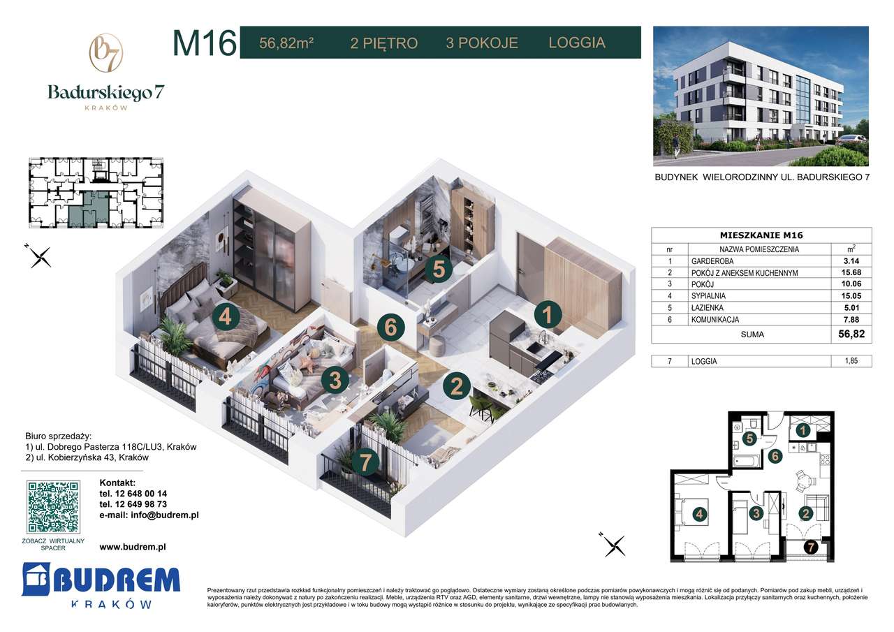 3-pokojowe mieszkanie 56m2 + loggia - Pełny obrazek: 2/7