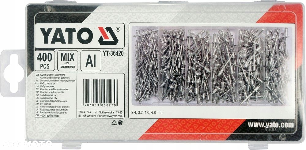 YATO NITY ZRYWALNE ALUMINIOWE ZESTAW MIX 4 ROZMIARÓW 400 SZTUK YT-36420 - 3