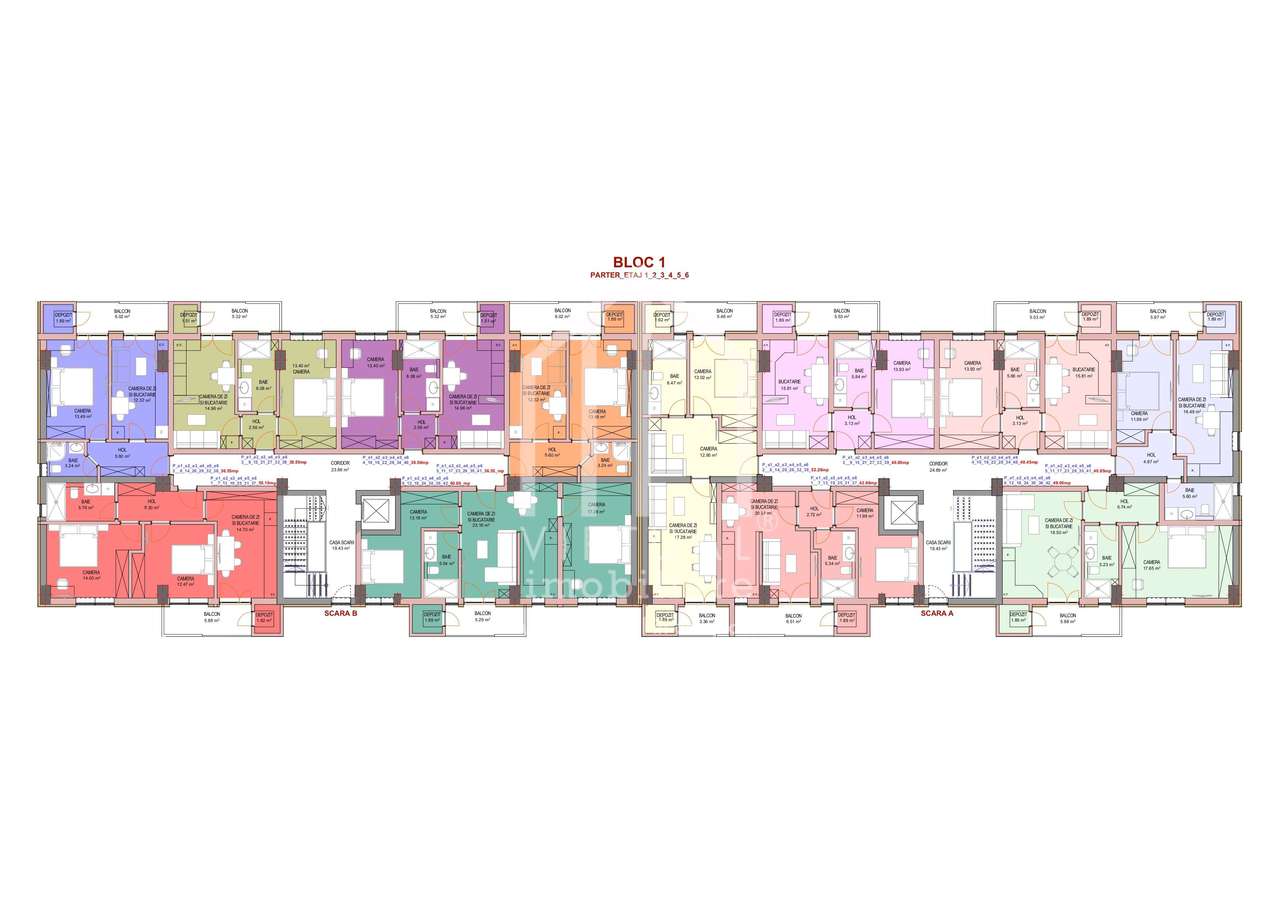 Apartament cu 3 camere - balcon cu spatiu depozitare - 60.6 mp utili - Imagine principală: 5/10