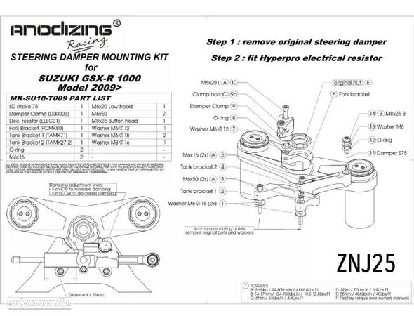 Kit amortecedor Direção, SUZUKI GSXR 1000 2009 - 2016 - 3