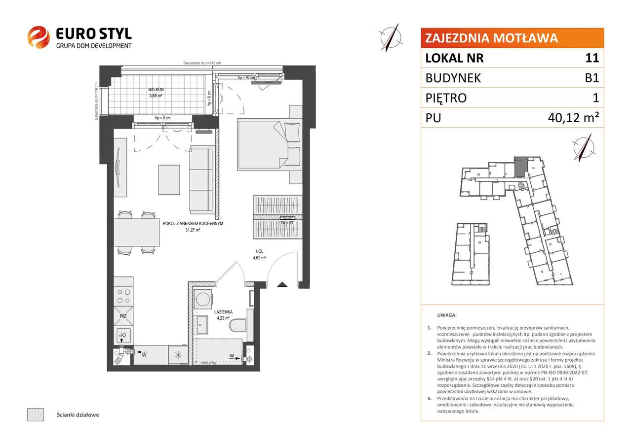 1-pokojowe mieszkanie 40m2 + balkon Bez Prowizji - Pełny obrazek: 2/7